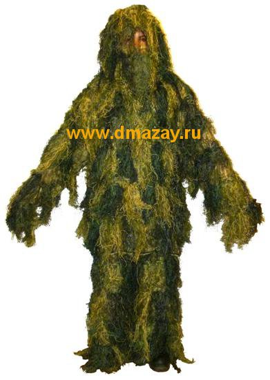 Костюм маскировочный НАТО снайпер зелено-черный (темный лес) Miltec Sturm Handels GmbH "Ghillie Suit" W/L Woodland не горючий XL/XXL Германия 11962320
